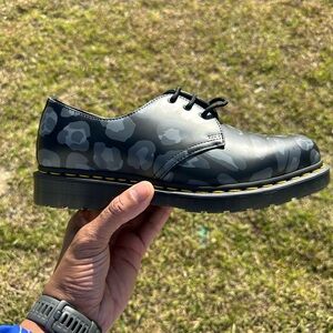 Dr. Martens Black & Gray Camouflage 3-Eye Oxford with Yellow Stitching